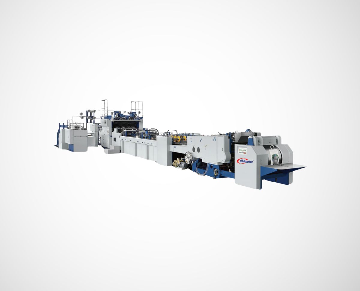 Champion SFH 30-10H Fully Automatic Sheet Feeding Paper Bag Making Machine with auto Handle Fixing Unit (Twisted Paper Rope) and standard accessories